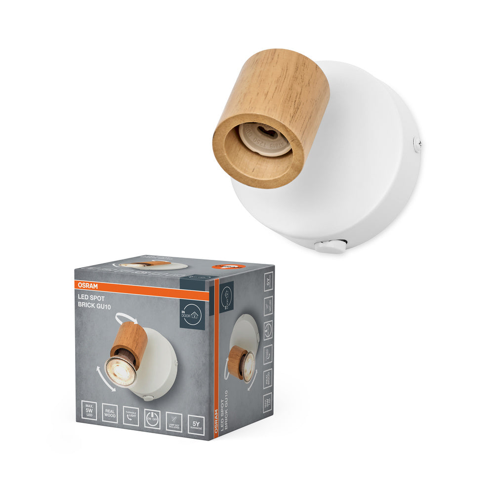 OSRAM LED Spot Brick Wandleuchte 1xGU10 Weiß und Holz