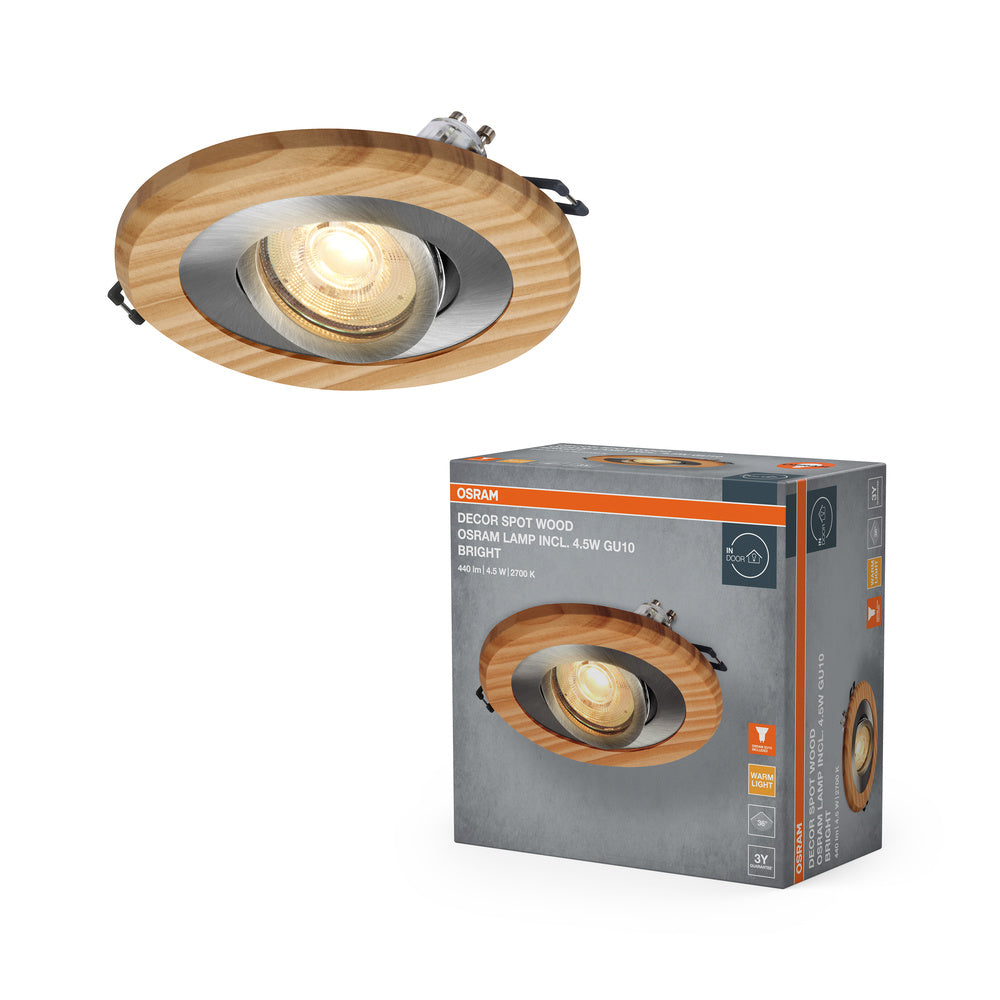 OSRAM Wood Spot GU10 heldere inbouwspot 4,5W satijnnikkel ⌀68 mm