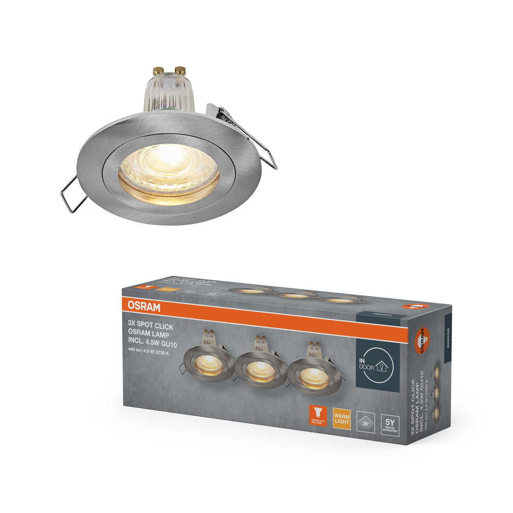 OSRAM LED-spotset voor inbouwmontage GU10 Click 4,5W Satijnnikkel ⌀60 mm