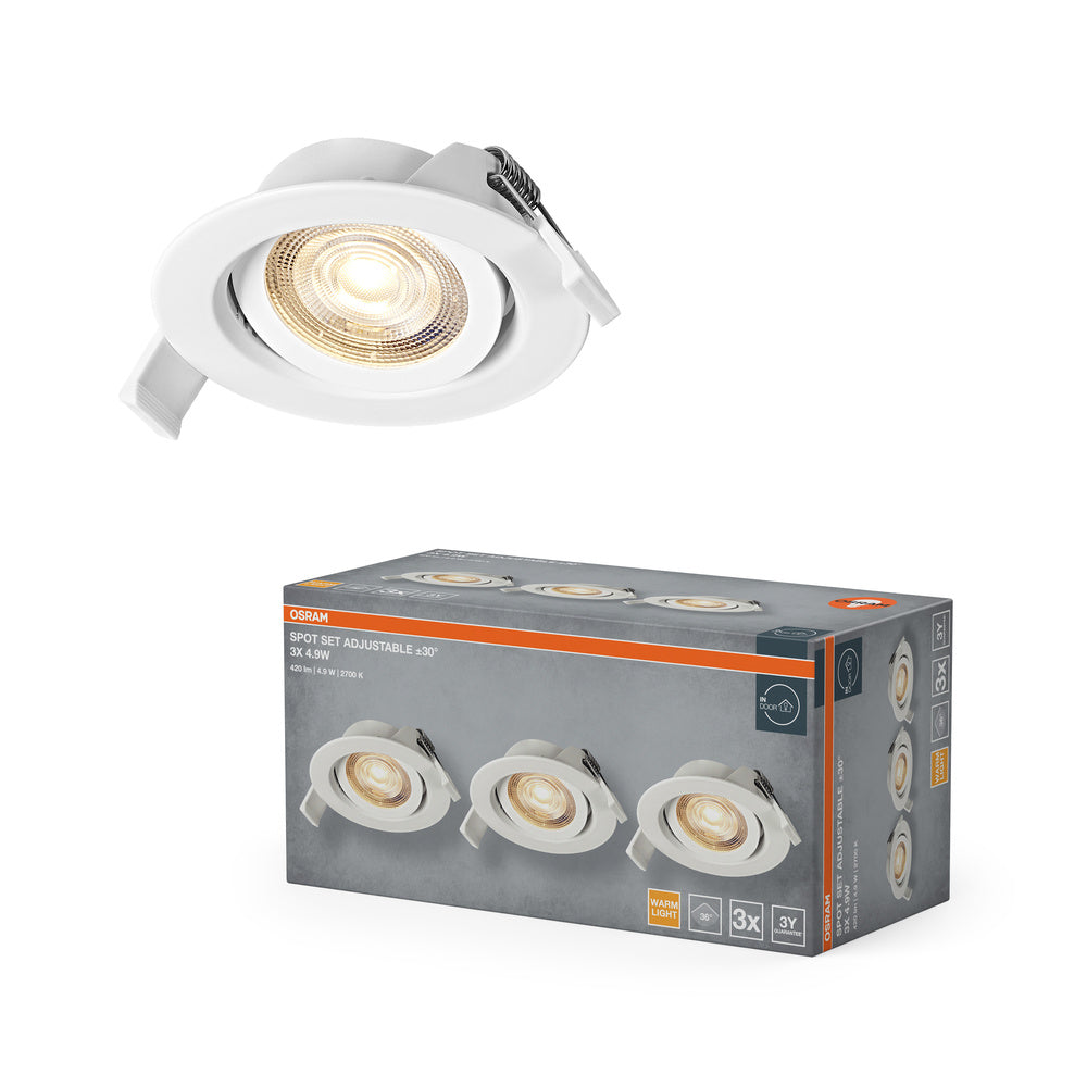 OSRAM LED-spot inbouwspotset, draaibaar, 4,9 W, 36°, wit, Ø 75 mm