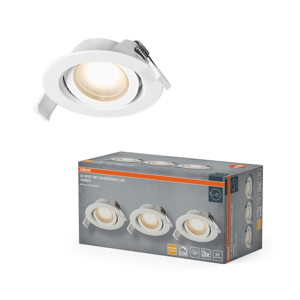 OSRAM LED Spot Recess Einbaustrahler Set DIM 4.9W 120° Weiß ⌀75 mm