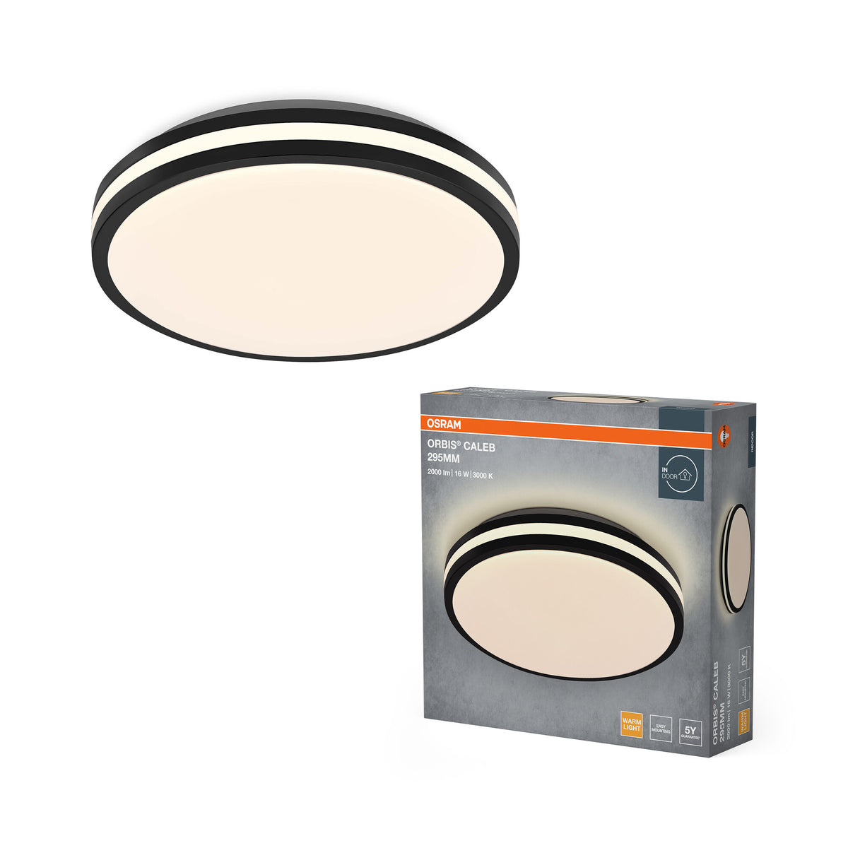 OSRAM Orbis Caleb plafondlamp, 295 mm, 16 W, 3000 K, warmwit, zwart