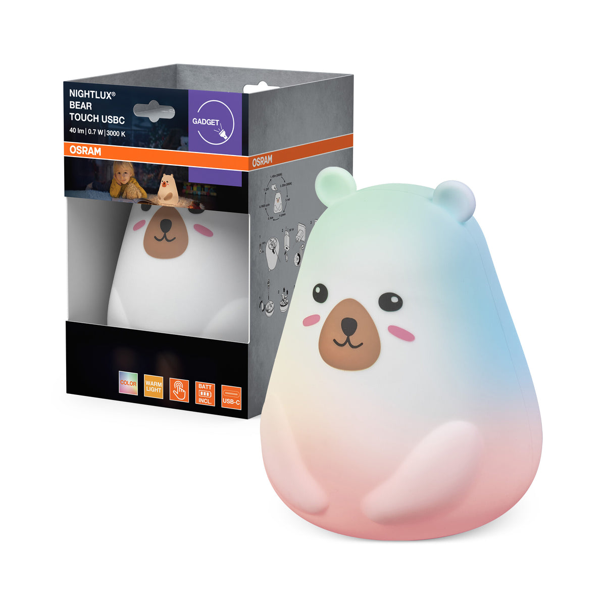 OSRAM NIGHTLUX TOUCH Bear USB RGBW meerkleurig batterijgevoede LED-nachtlampje 0,70 W
