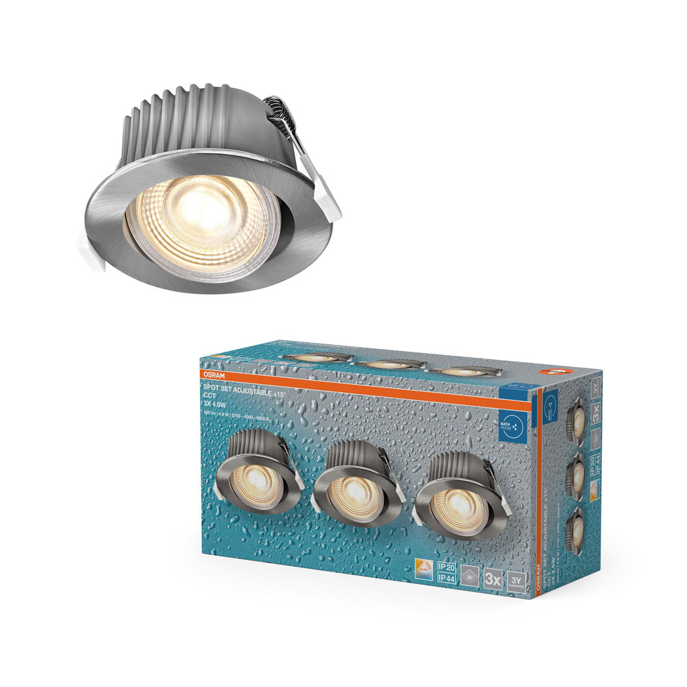 OSRAM LED Spot Recess Bad Einbaustrahler Set CCT IP44 schwenkbar 4.9W 36° Satin-Nickel ⌀68 mm