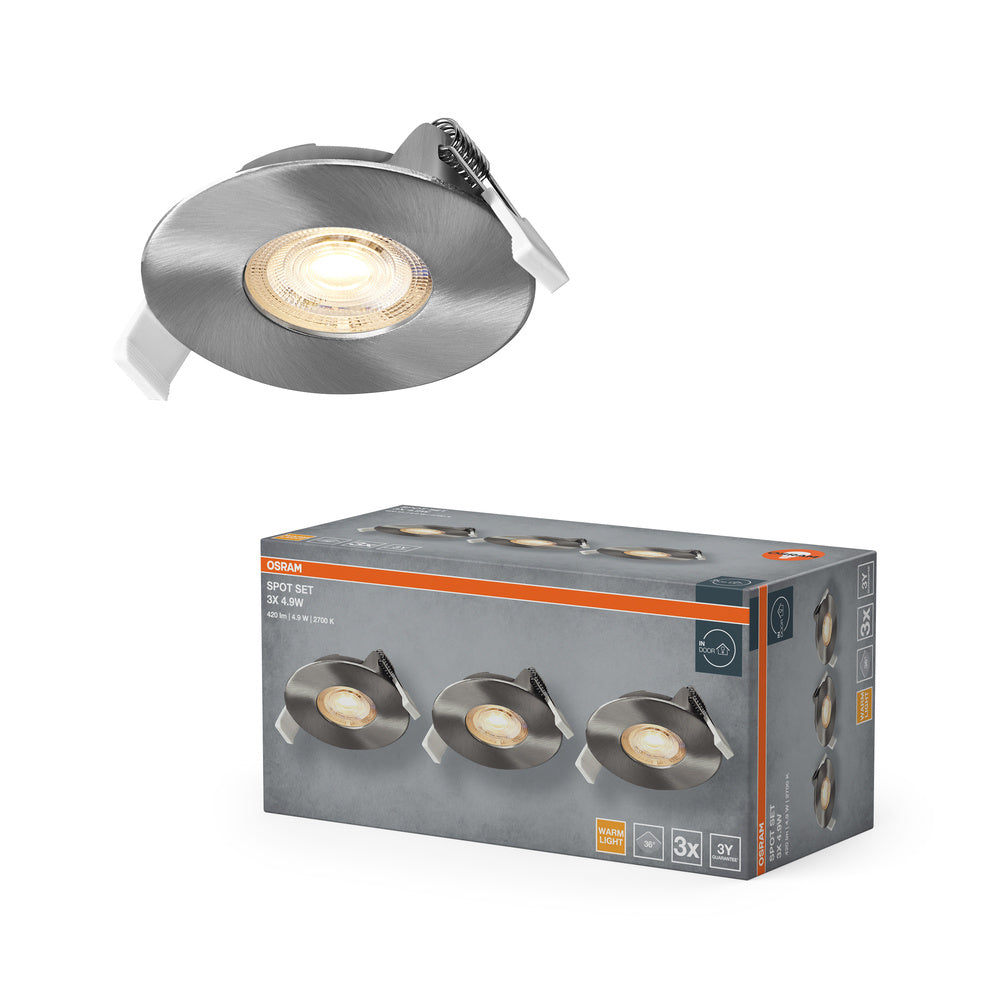OSRAM LED-spotset voor inbouwmontage 4,9W 36° Satijnnikkel ⌀68 mm