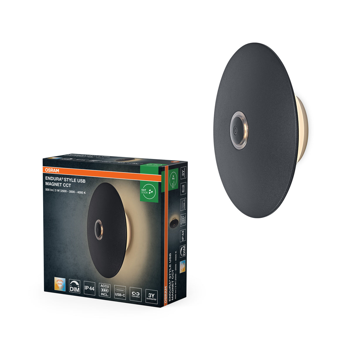 ENDURA® Style USB-magneetaccu buitenwandlamp CCT DIM IP44 donkergrijs