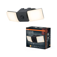 OSRAM buitenwandlamp, donkergrijs, accu met USB-C, PIR-bewegingssensor, daglichtsensor, 535 lm, 3000 K, 110° stralingshoek, IP54, 5 W, levensduur 50.000 uur