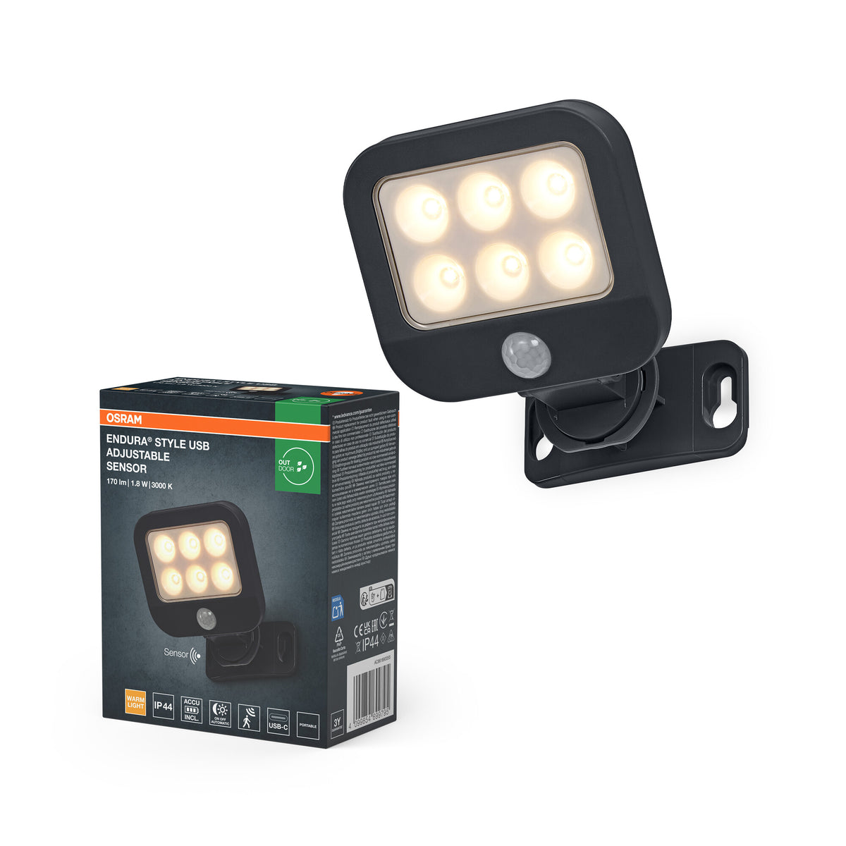 OSRAM ENDURA® Style USB-accu buitenwandlamp 1,8 W Up-Down-sensor donkergrijs