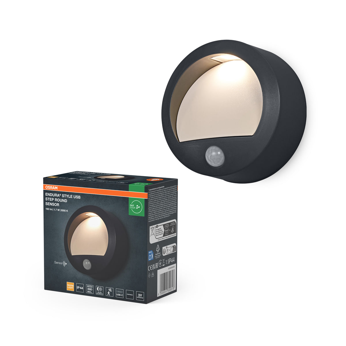 OSRAM ENDURA® Style USB-batterij buitenwandlamp Wall 1,7 W sensor IP44 donkergrijs