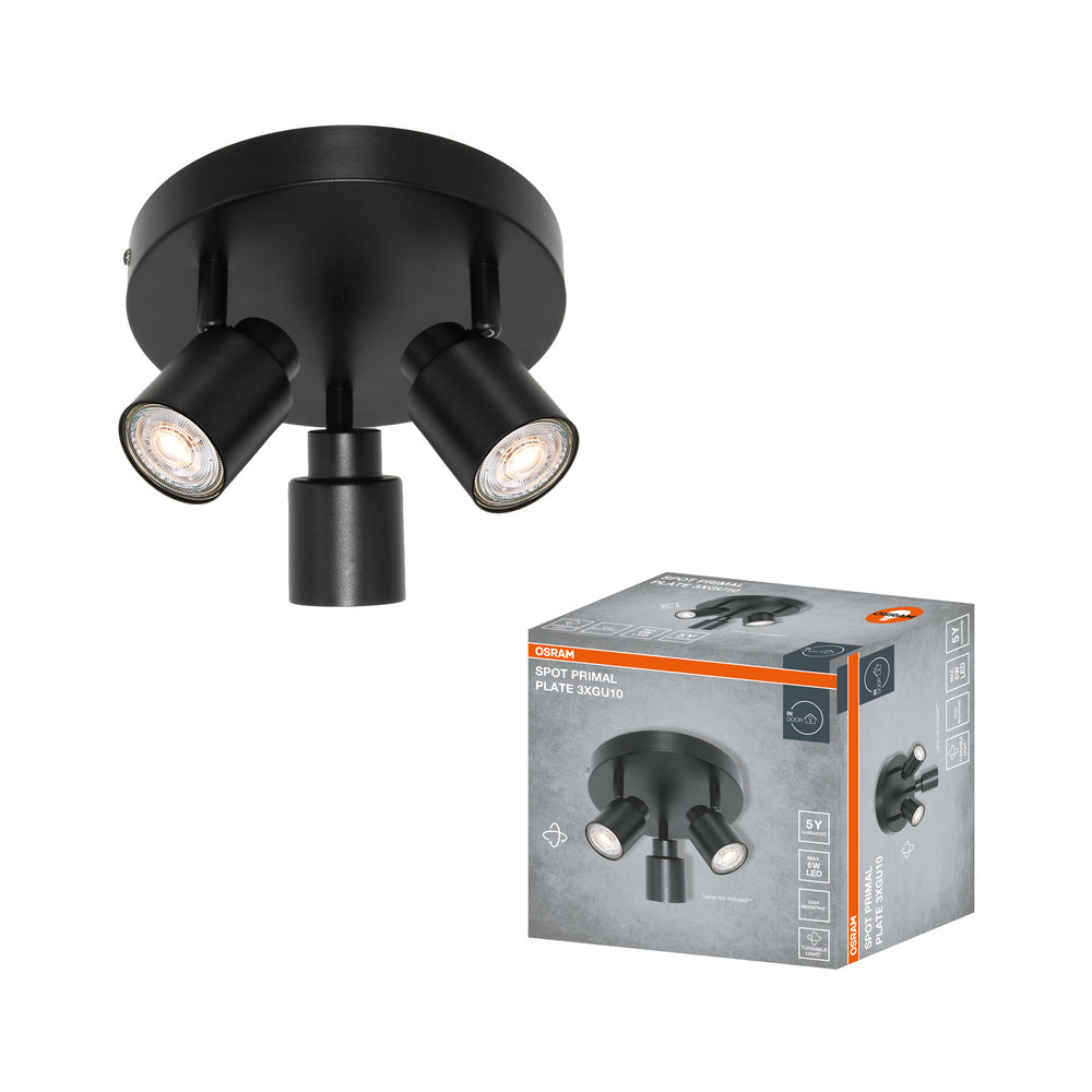 OSRAM 3-punts LED-spot PRIMAL-plaat, licht, 3xGU10, zwart