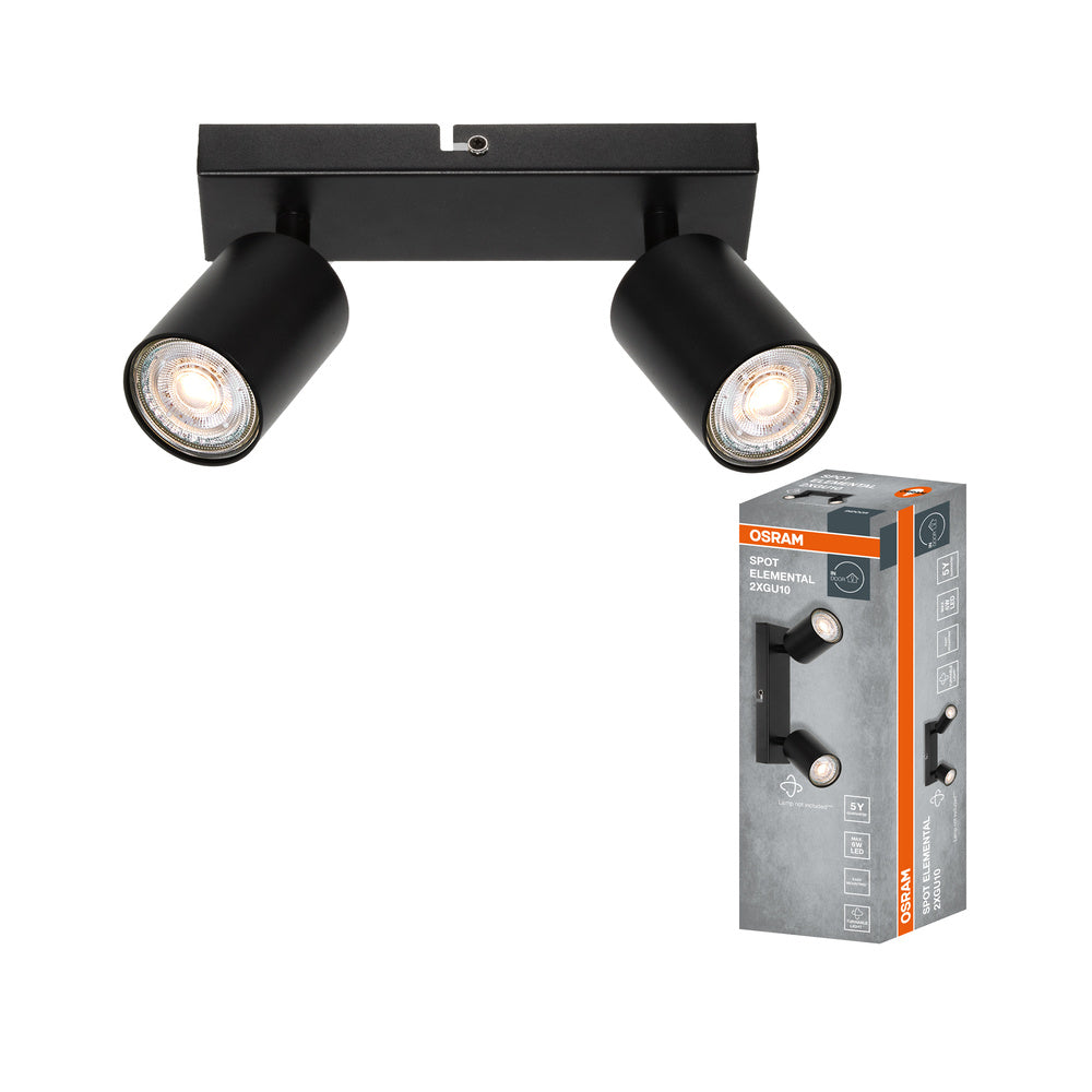 OSRAM 2-punts LED-spot ELEMENTAL Zwart, Licht, 2xGU10, Zwart, 21 x 13,8 x 6,5 cm