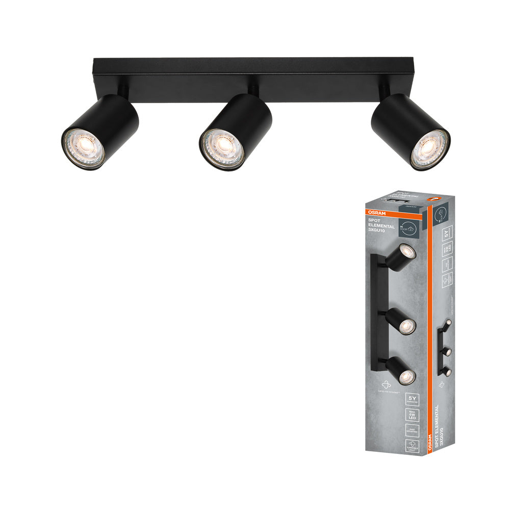 OSRAM 3-punts LED-spot ELEMENTAL Zwart, Licht, 3xGU10, Zwart, 37 x 13,8 x 6 cm