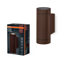 OSRAM buitenwandlamp, Rust, GU10-fitting, IP65, aluminium behuizing, glazen diffuser, 2 lampen, 220–240 V, IK05, 158 mm hoog