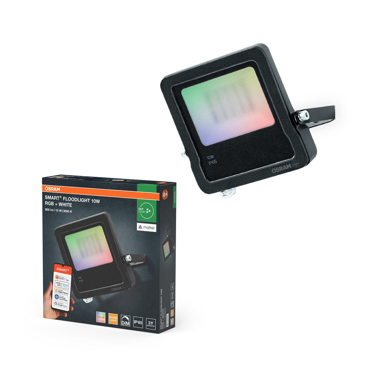 OSRAM SMART+ MATTER Flutlichtlicht, 10W, RGBW Multicolor, Schwarz