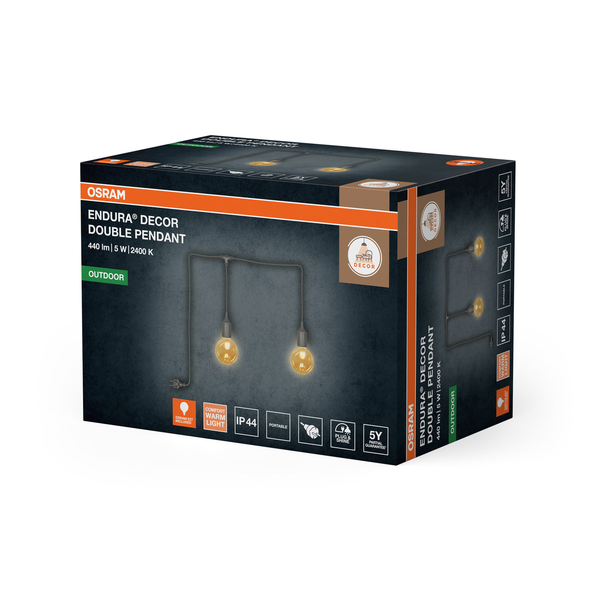 OSRAM Außenpendelleuchte Grau, 4,5 cm ⌀, 6 m Kabellänge, E27
