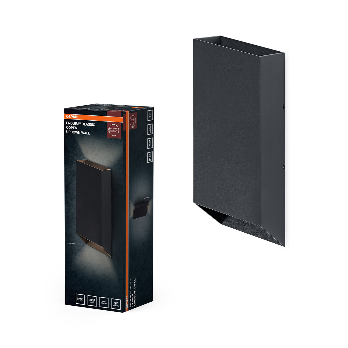 OSRAM buitenwandlamp, buitenwandlamp, donkergrijs, GU10, 2 lampen, 0-5 W, IP54, aluminium behuizing, glazen diffuser, levensduur 25.000 uur