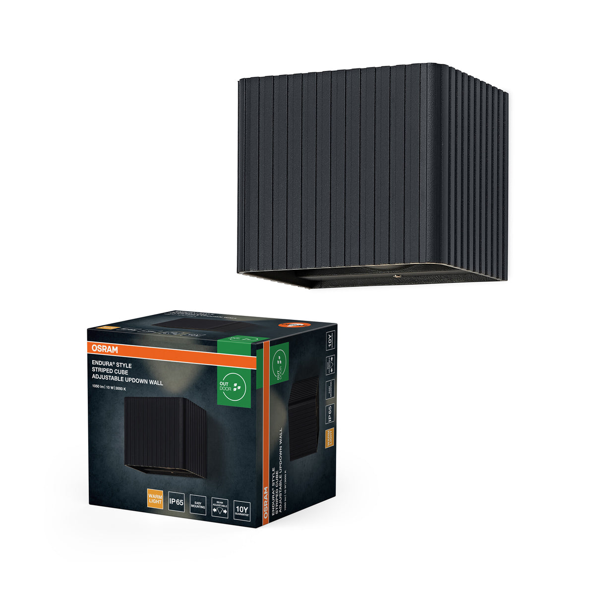 OSRAM ENDURA® Style buitenwandlamp Striped Cube verstelbaar Up-Down 10W IP65 donkergrijs