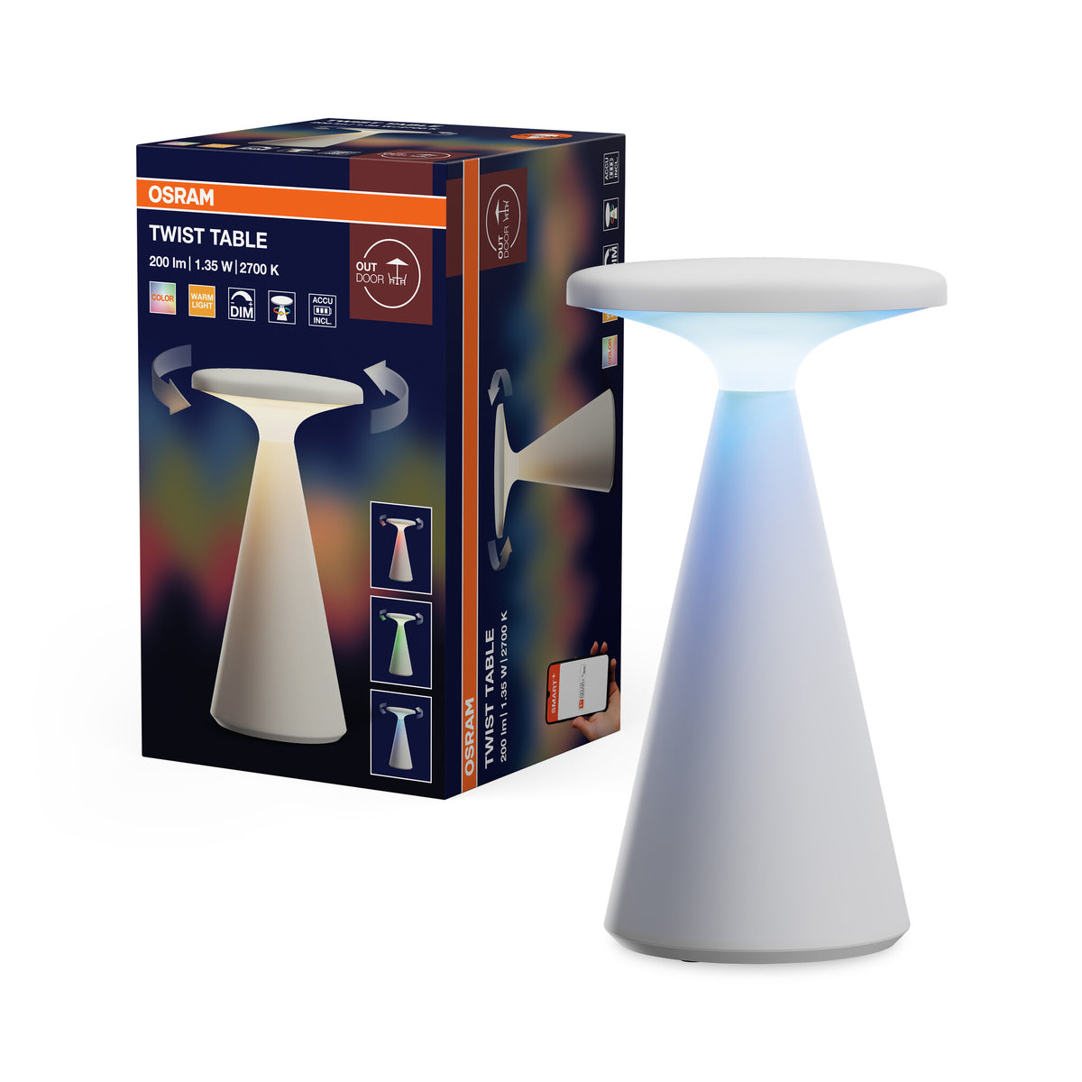OSRAM Smart Bluetooth tafellamp, dimbaar via app, wit, ABS-behuizing, IP44 spatwaterdicht