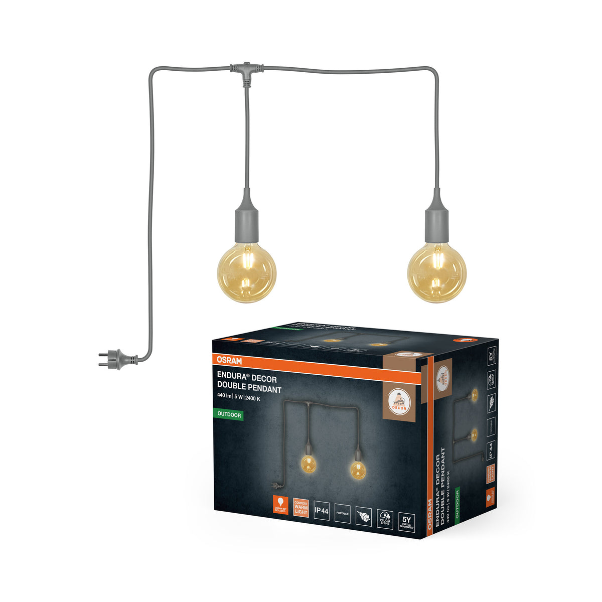 OSRAM Außenpendelleuchte Grau, 4,5 cm ⌀, 6 m Kabellänge, E27