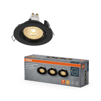 OSRAM LED-spotset voor inbouwmontage met draaisluiting, GU10-fitting, 2,6W, 827, zwart, ⌀75 mm