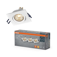 OSRAM LED-spotset voor inbouwmontage, GU10, draaibaar, vierkant, kliksysteem, 4,5W, 827 wit, ⌀68 mm