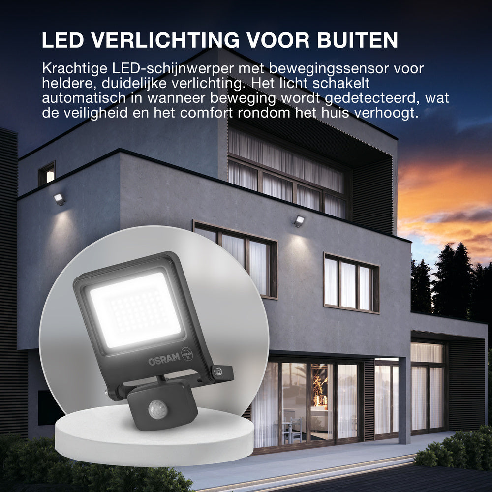 OSRAM ENDURA FLOOD PC 30W LED-Fluter mit Sensor, 3000K warmweiß, 3000 Lumen, IP44 weißes Flutlicht IR-Sensor, Lux-Einstellung 2-1000