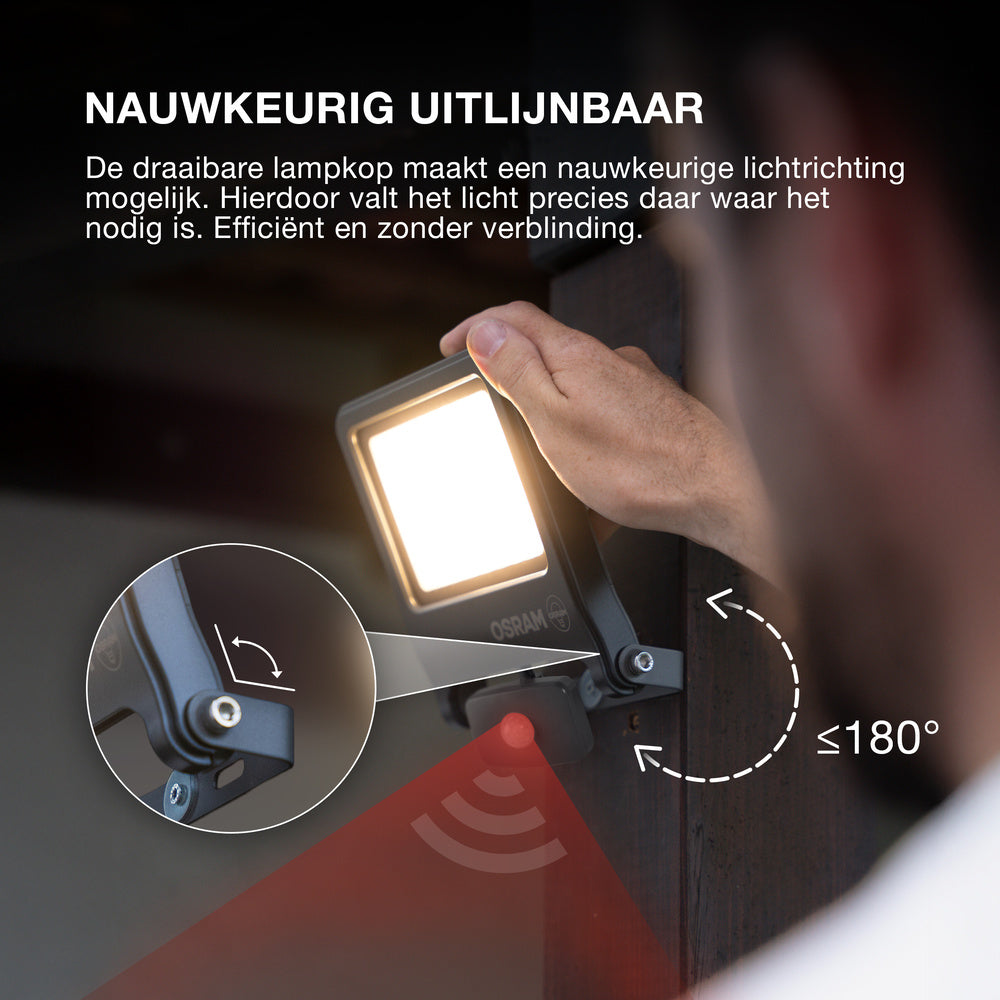 OSRAM ENDURA FLOOD PC 30W LED-Fluter mit Sensor, 3000K warmweiß, 3000 Lumen, IP44 weißes Flutlicht IR-Sensor, Lux-Einstellung 2-1000