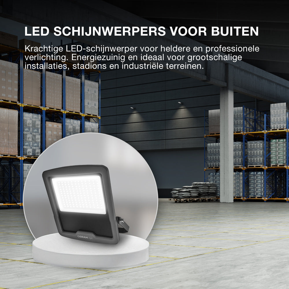 OSRAM ENDURA FLOOD PC 100W LED-Fluter, 4000K kaltweiß, 12000 Lumen, IP65 Flutlicht, recyceltes Aluminium, 120 lm/W Effizienz, Grau, 230V