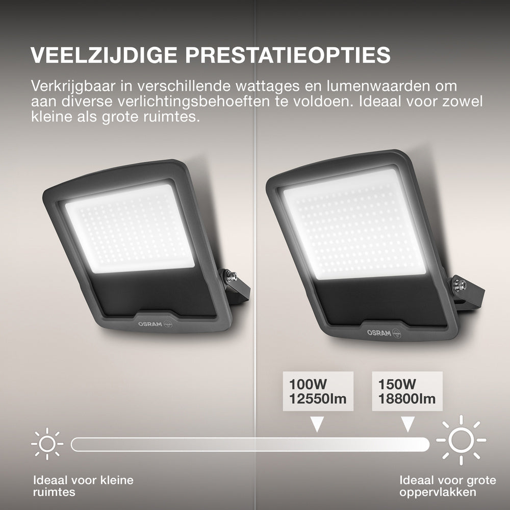OSRAM ENDURA FLOOD PC 100W LED-Fluter, 4000K kaltweiß, 12000 Lumen, IP65 Flutlicht, recyceltes Aluminium, 120 lm/W Effizienz, Grau, 230V