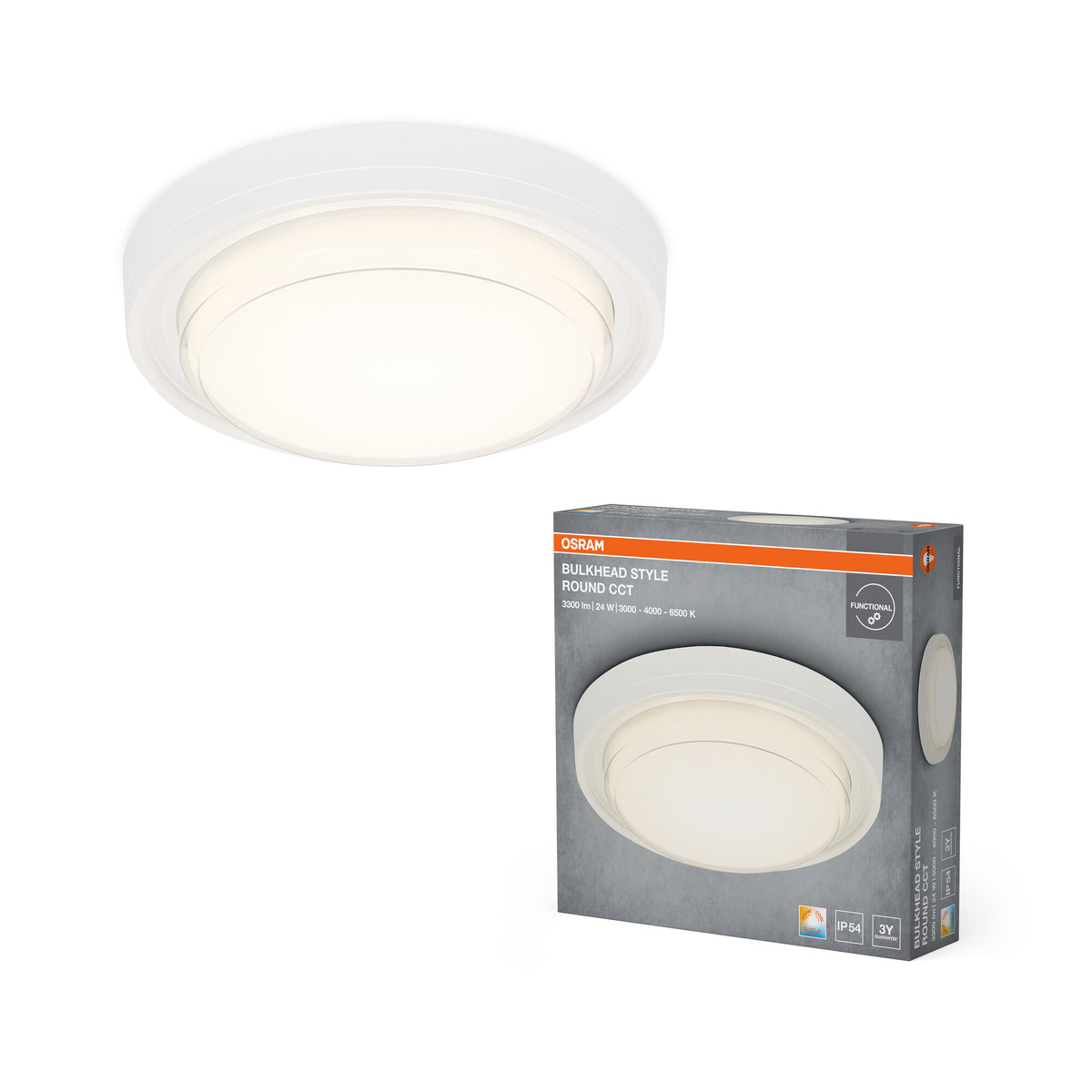 OSRAM plafondlamp wit, 3000 K / 4000 K / 6500 K, warmwit, 2100 lm, 24 W, 22 cm ⌀