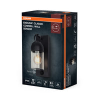 OSRAM buitenwandlamp, donkergrijs, E27, IP65, glas, aluminium, PIR-bewegingssensor, daglichtsensor, levensduur 25.000 uur, 0-40 W