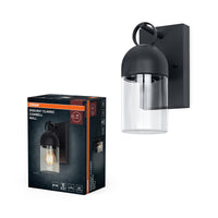 OSRAM buitenwandlamp, donkergrijs, E27-fitting, IP65, aluminium behuizing, glazen kap, 0…40 W, levensduur 25.000 uur, inclusief montagemateriaal