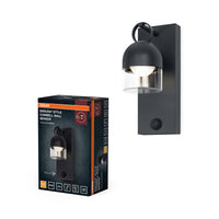 OSRAM buitenwandlamp, donkergrijs, 6,5 W, 400 lm, 3000 K, 110° stralingshoek, IP65, levensduur 50.000 uur, PIR-bewegingssensor, glas, aluminium