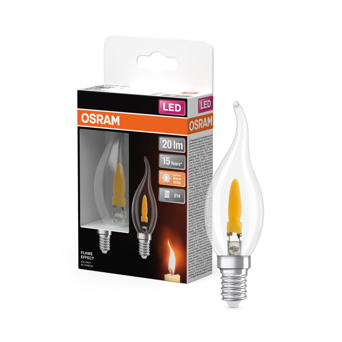 OSRAM LED-Lampe, Flammeneffekt, E14, 1 W, 1800 K, 20 lm, 15.000 h