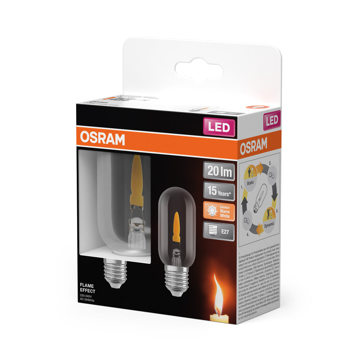 OSRAM LED-Lampen, Flammeneffekt, Clear, 1 W, E27, 1800 K