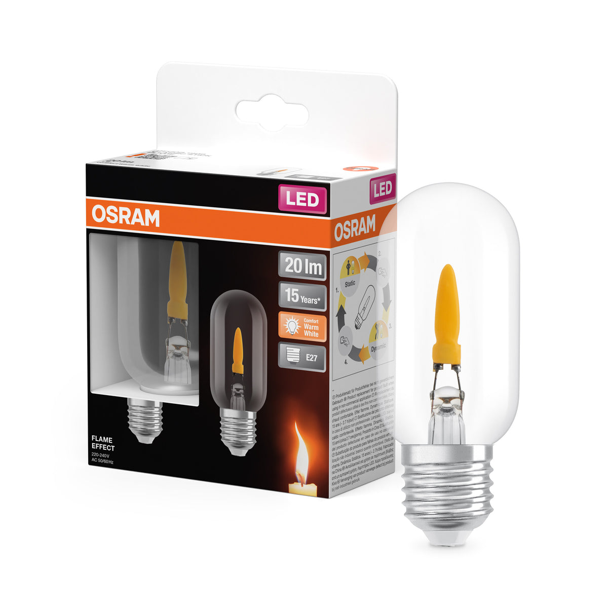 OSRAM LED-Lampen, Flammeneffekt, Clear, 1 W, E27, 1800 K
