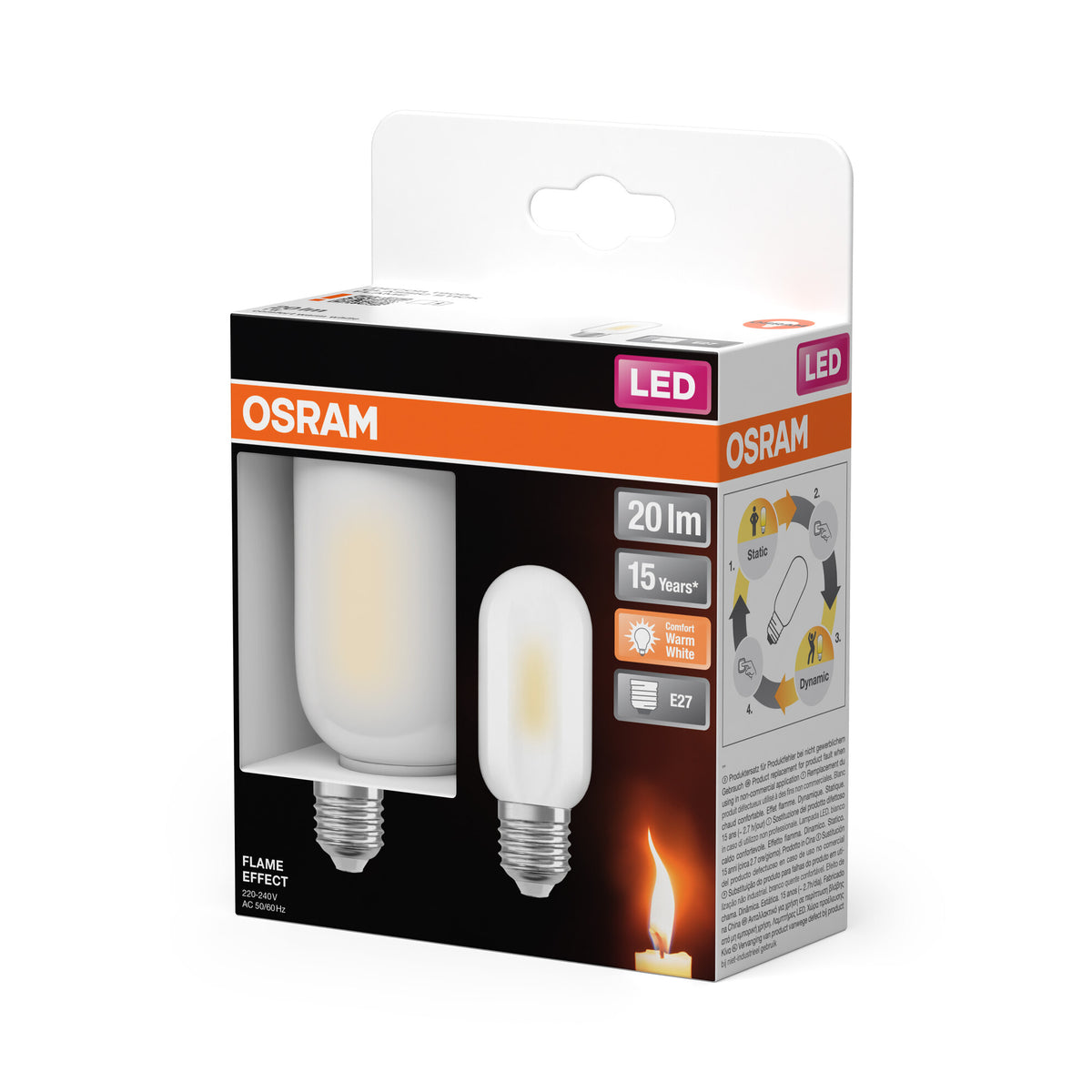 OSRAM LED-Lampen, Flammeneffekt, Weiß, 1 W, E27, 1800 K