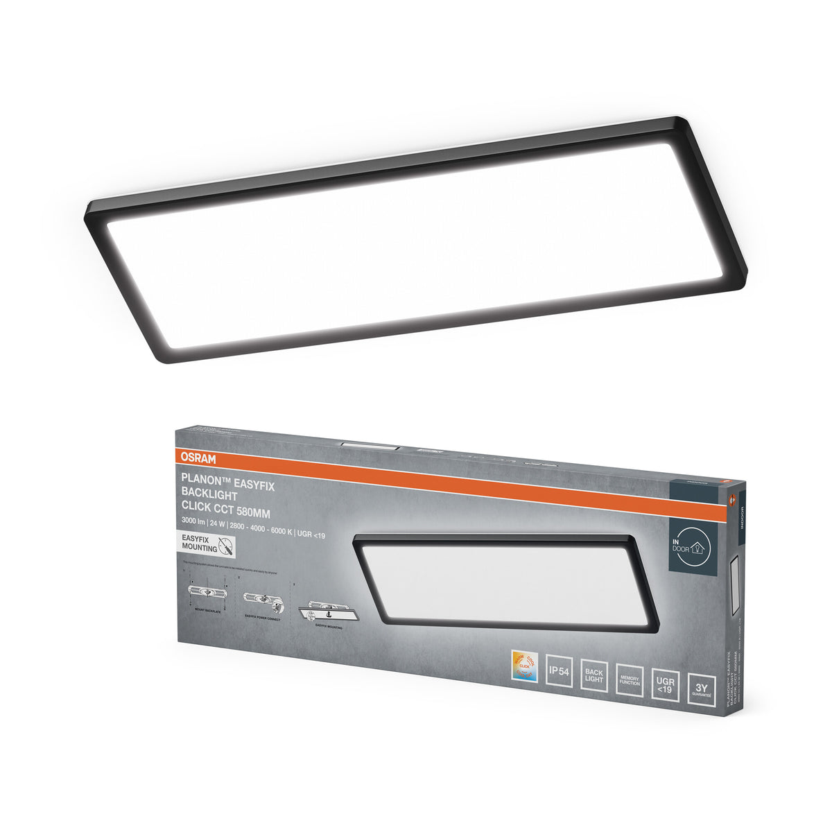 OSRAM PLANON EASYFIX LED-paneelverlichting Plafondlamp 58 cm 24 W Click CCT IP54, zwart