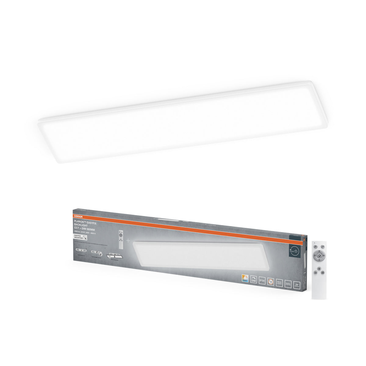 OSRAM PLANON EASYFIX LED-paneelverlichting Plafondlamp 98 cm 30 W CCT + DIM IP54 Afstandsbediening, wit