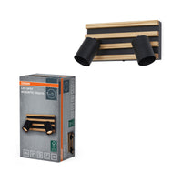 OSRAM LED Spot Acoustic Schwarz/Holzdekor, Stahl und Kiefernholz, 220-240 V, GU10, Klemmanschluss, 3-polig (L, N, PE)