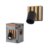 OSRAM LED Spot Acoustic Zwart/houtdecor, staal en grenenhout, 220-240 V, GU10, klemverbinding, 3-polig (L, N, PE)