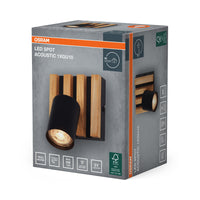OSRAM LED Spot Acoustic Zwart/houtdecor, staal en grenenhout, 220-240 V, GU10, klemverbinding, 3-polig (L, N, PE)