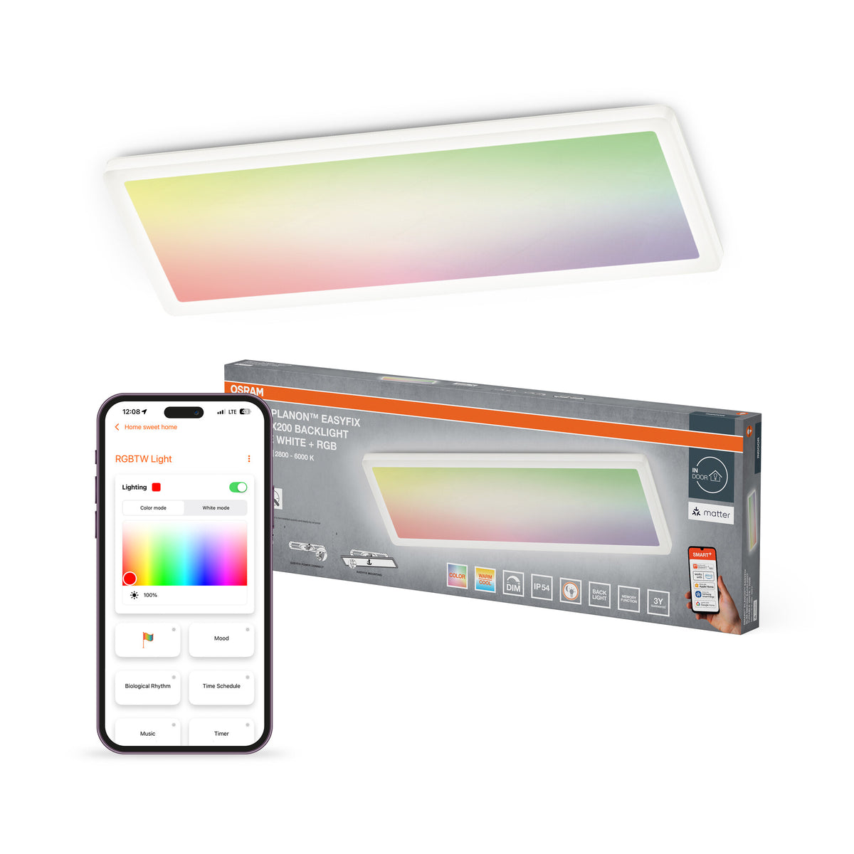 OSRAM Matter SMART+ PLANON SLIM EASYFIX LED-paneelverlichting Plafondlamp 58x20 cm RGBTW DIM IP54, wit