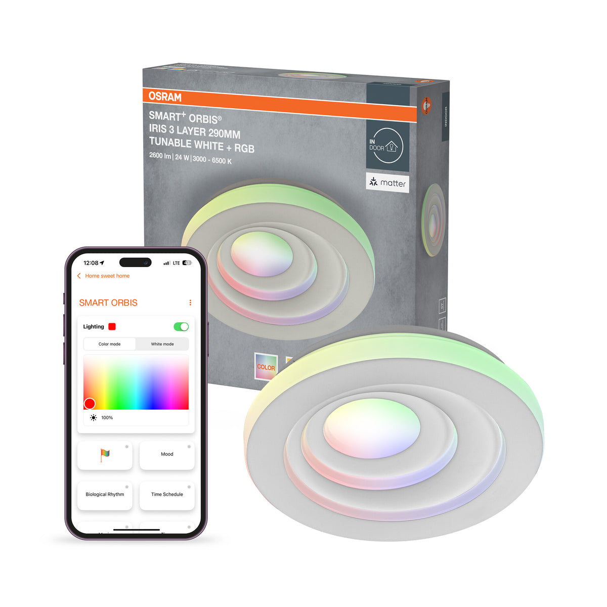 OSRAM SMART+ Matter plafondlamp, wit, 3000-6500, RGBTW, 1000 lm, 24 W, diameter 29 cm