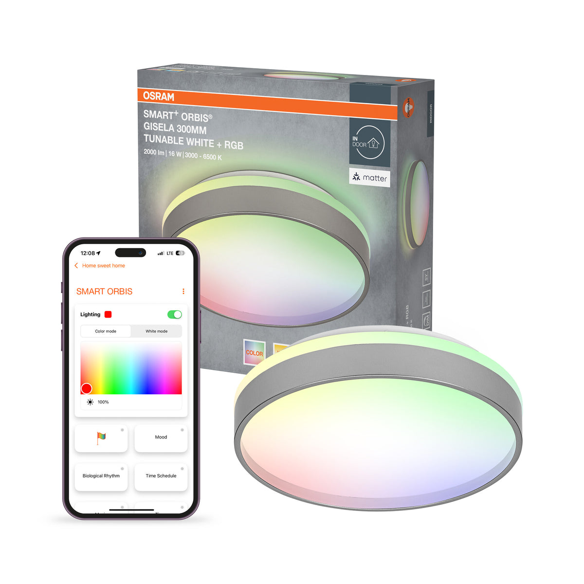 OSRAM SMART+ Matter plafondlamp Ceiling Zilver, 3000-6500, RGBTW, 1000 lm, 16 W, diameter 30 cm