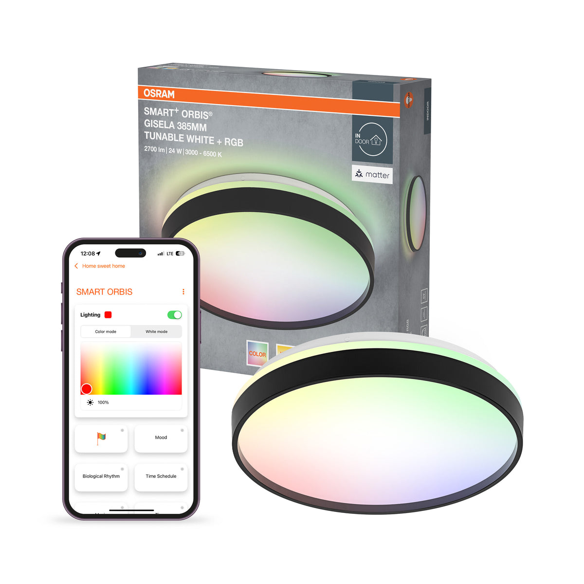 OSRAM SMART+ Matter plafondlamp Ceiling Zwart, 3000-6500, RGBTW, 1500 lm, 24 W, diameter 38,5 cm