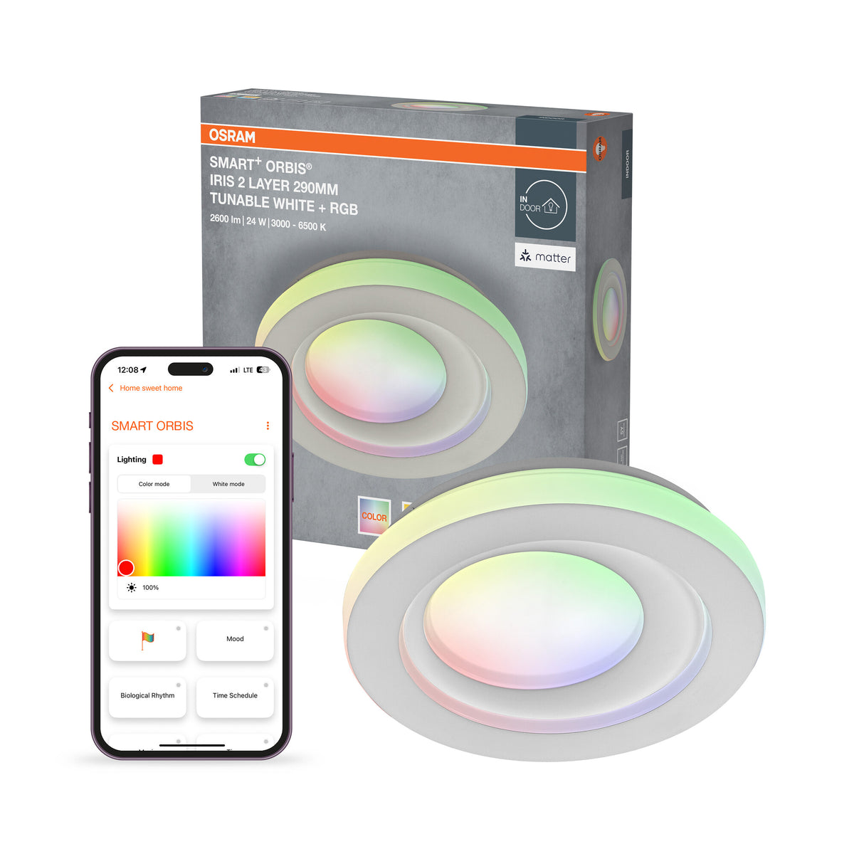 OSRAM SMART+ Matter plafondlamp, wit, 3000-6500, RGBTW, 1000 lm, 24 W, diameter 29 cm