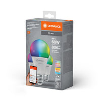 LEDVANCE SMART+ WiFi Classic Multicolour in A-vorm, LED-lamp, mat, 9 W, (ex 60 W), 806 lm, RGBW, van 2700 tot 6500 K, wifi, compatibel met smart speakers, dimbaar, set van 3