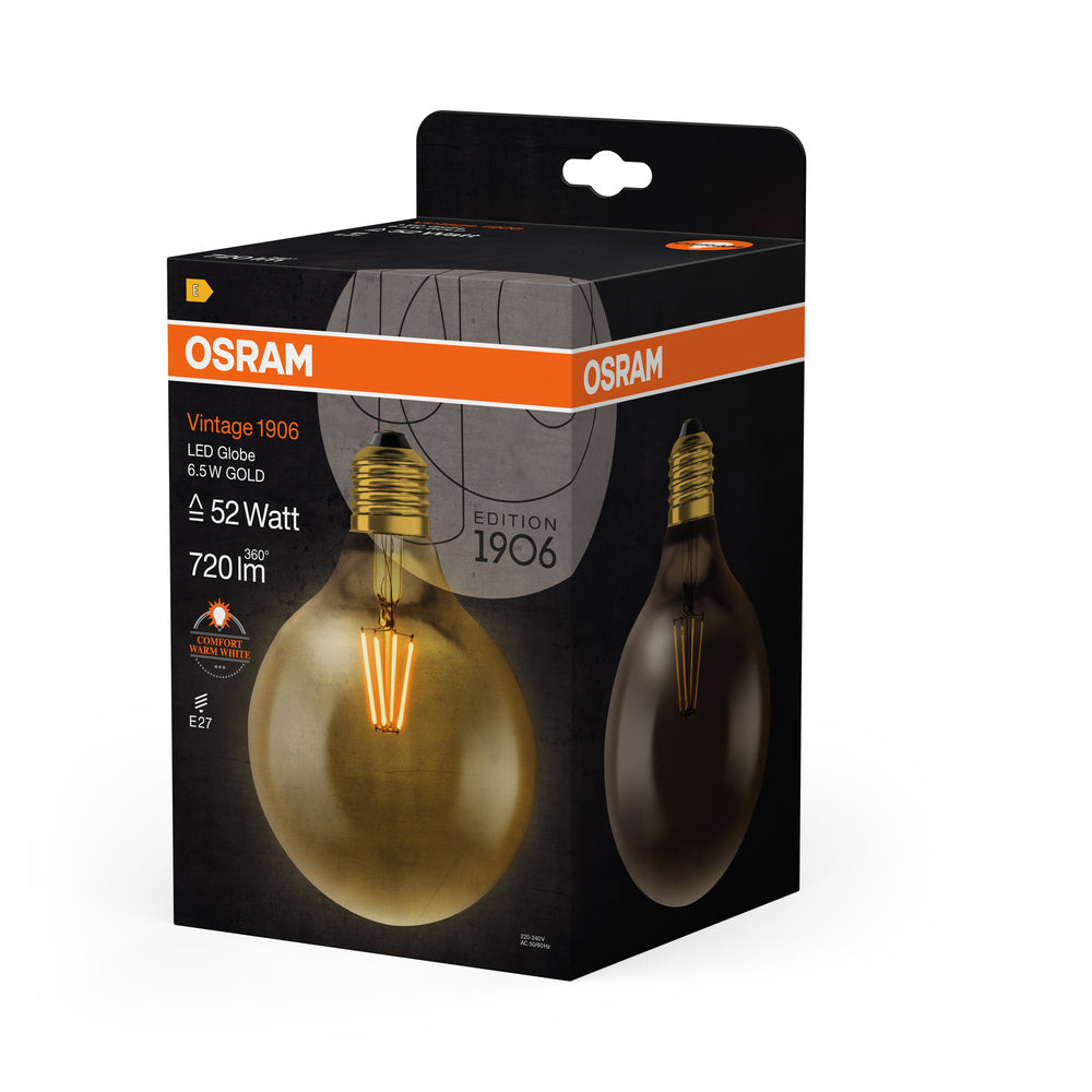 OSRAM VINTAGE 1906® LED Lampe LED CLASSIC GLOBE 6.5W 824 Gold E27, 720 lm, 2400 K, Warm Comfort Light-LEDVANCE Shop