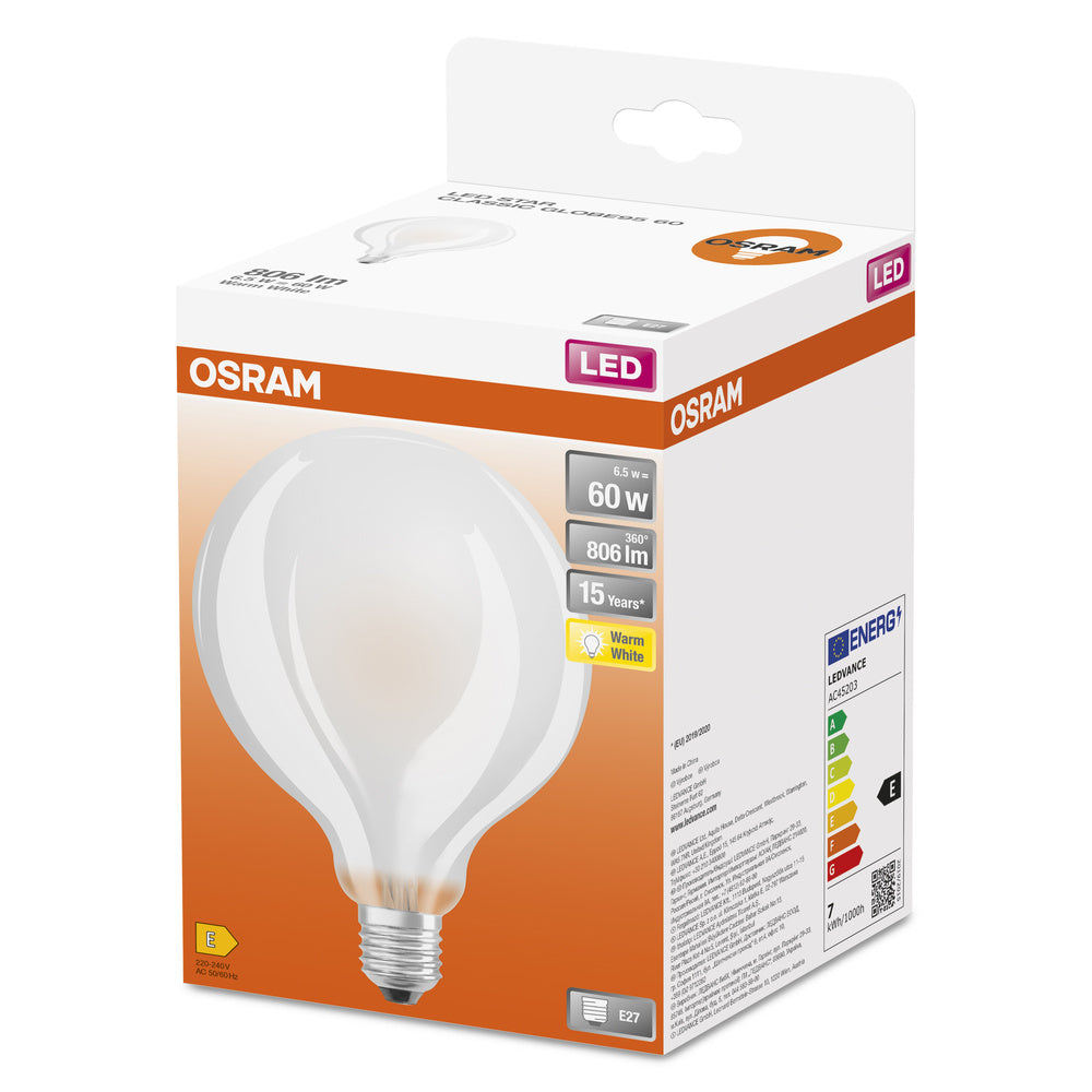 OSRAM LED Lampe LED Retrofit CLASSIC GLOBE95 6.5W 827 Frosted E27, 806 lm, 2700 K, Warmweiß-LEDVANCE Shop